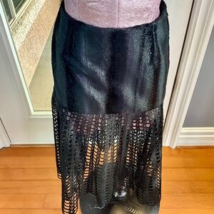 Burning Man Faux Leather Fur Laser Cut Midi Skirt Indie Grunge Black 44 or M